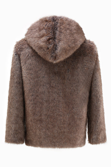 Abrigo de piel sintética de invierno para hombre caqui con capucha